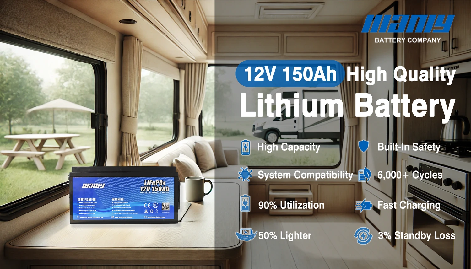Feature of 12v 150ah lithium rv battery